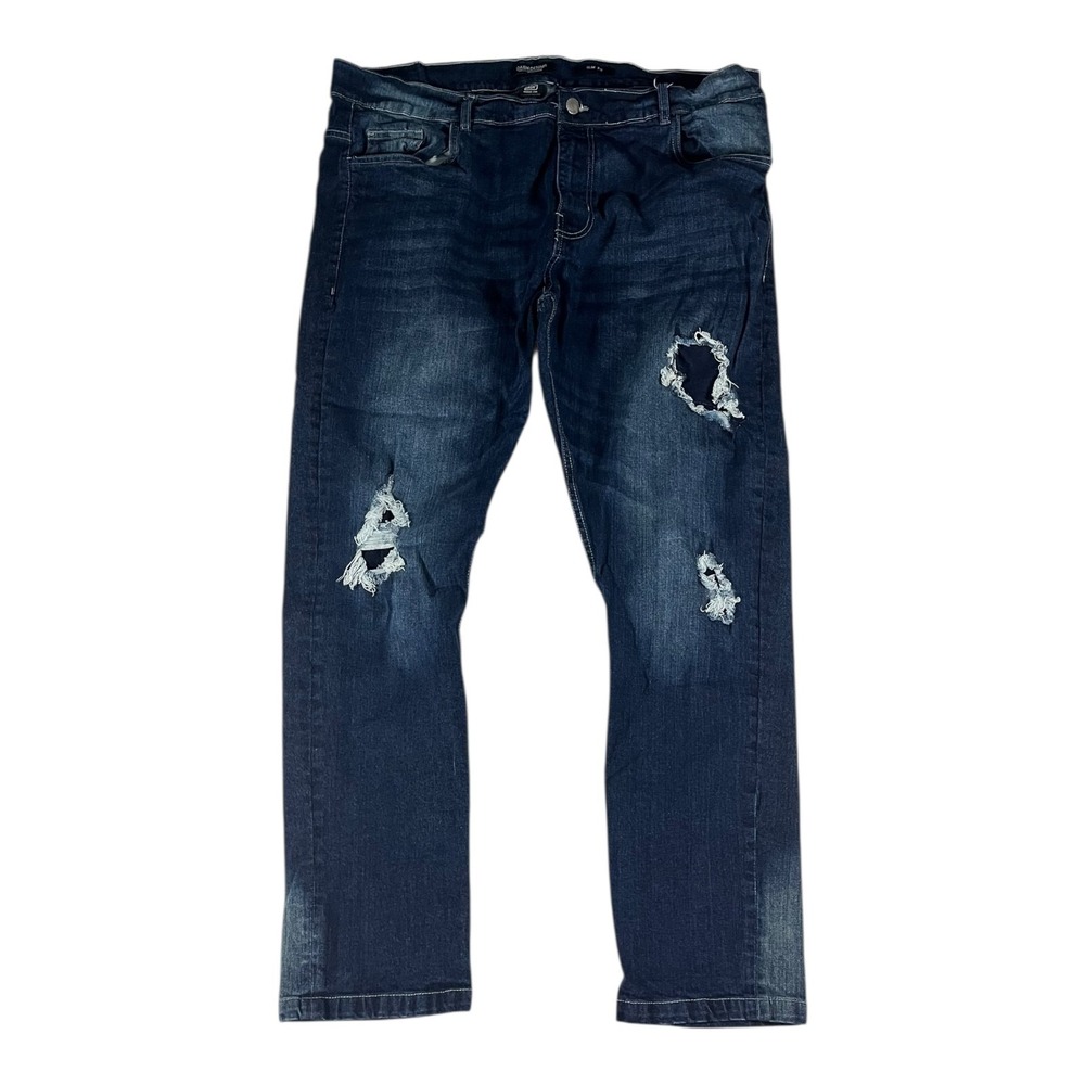 Dash Denim Men's Slim Fit Distressed Ripped Dark Wash Jeans Size 46x32